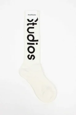 Jacquard Logo Knee High Socks White