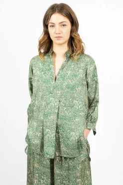 Kora Washed Silk Shirt Pine Drawing