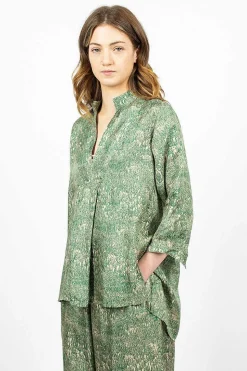 Kora Washed Silk Shirt Pine Drawing