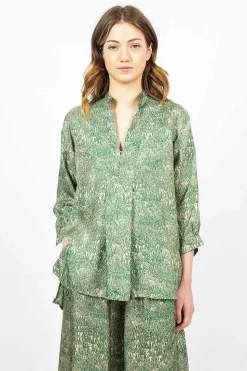 Kora Washed Silk Shirt Pine Drawing