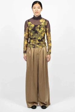 Mesh Turtleneck Brown Floral