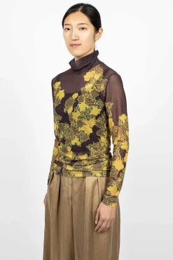 Mesh Turtleneck Brown Floral