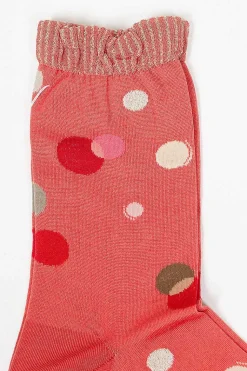 Metallic Thread Polka Ankle Sock Orange