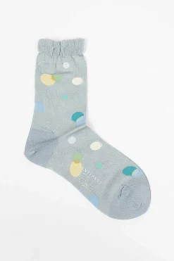 Metallic Thread Polka Ankle Sock Blue