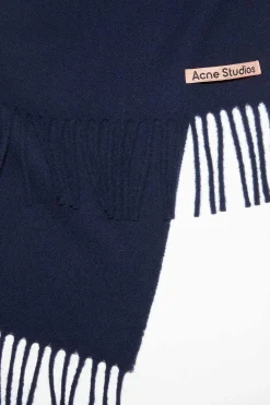 Narrow Wool Scarf Navy