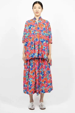Nastro Flower Print Skirt Red/Blue
