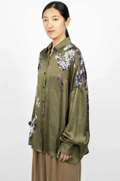 Oversized Floral Shirt Khaki