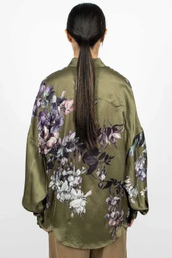 Oversized Floral Shirt Khaki