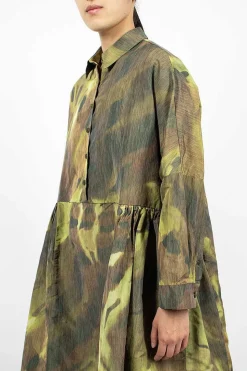 Paga Rouch Dress Ikat Khaki