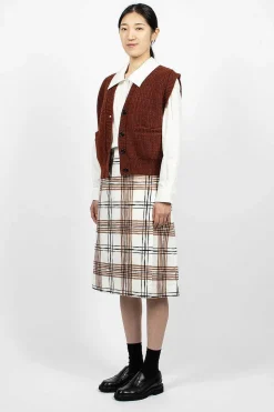 Painted Check Wrap Skirt Off-White/Black/Tan