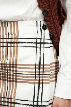 Painted Check Wrap Skirt Off-White/Black/Tan