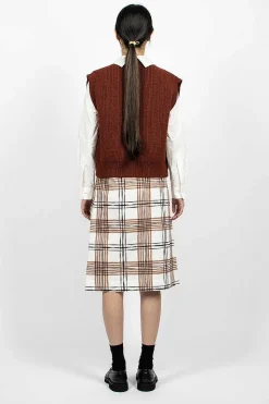Painted Check Wrap Skirt Off-White/Black/Tan