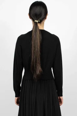 Pearl Embellished Cropped Black Cardigan