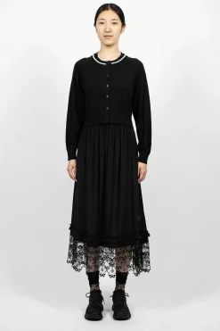 Pearl Embellished Cropped Black Cardigan