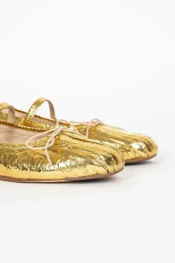 Pleated Toe Ballerina Gold