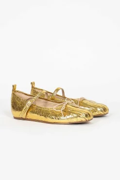 Pleated Toe Ballerina Gold