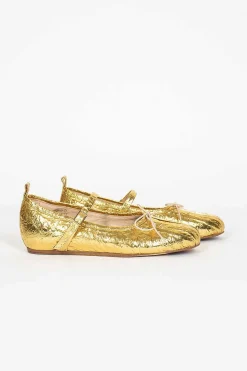 Pleated Toe Ballerina Gold