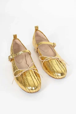 Pleated Toe Ballerina Gold
