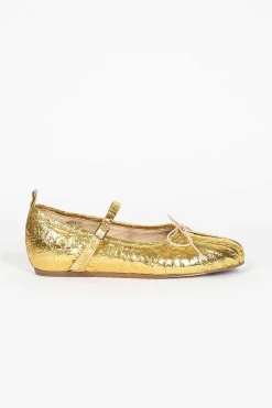 Pleated Toe Ballerina Gold