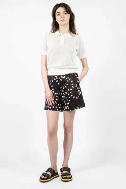 Printed Pleat Shorts Black