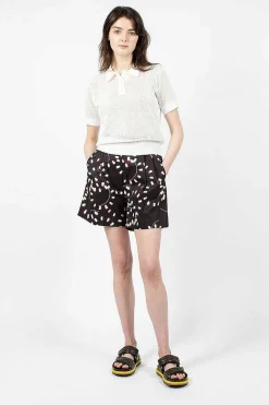 Printed Pleat Shorts Black
