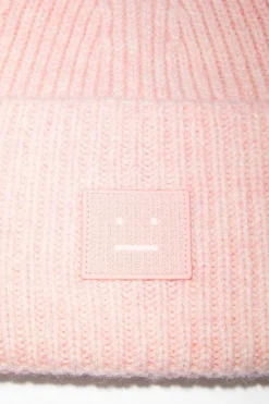 Ribbed Knit Beanie Pink Melange