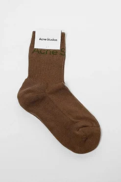 Ribbed Logo Socks Khaki