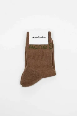 Ribbed Logo Socks Khaki
