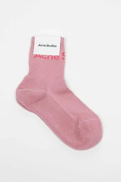 Ribbed Logo Socks Pink Melange