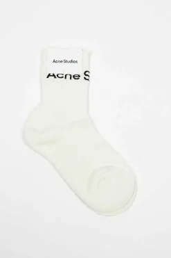 Ribbed Logo Socks White