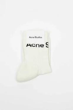 Ribbed Logo Socks White