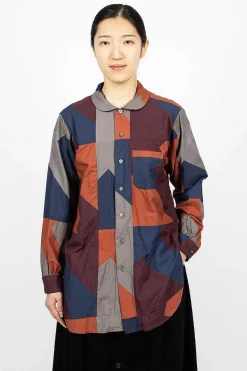 Rounded Collar Shirt Burgundy/Geo