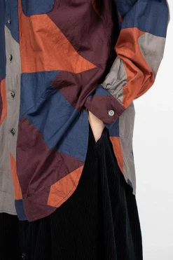 Rounded Collar Shirt Burgundy/Geo