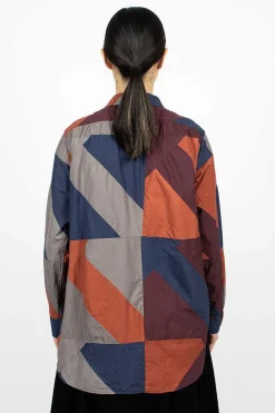 Rounded Collar Shirt Burgundy/Geo