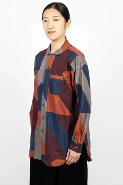 Rounded Collar Shirt Burgundy/Geo