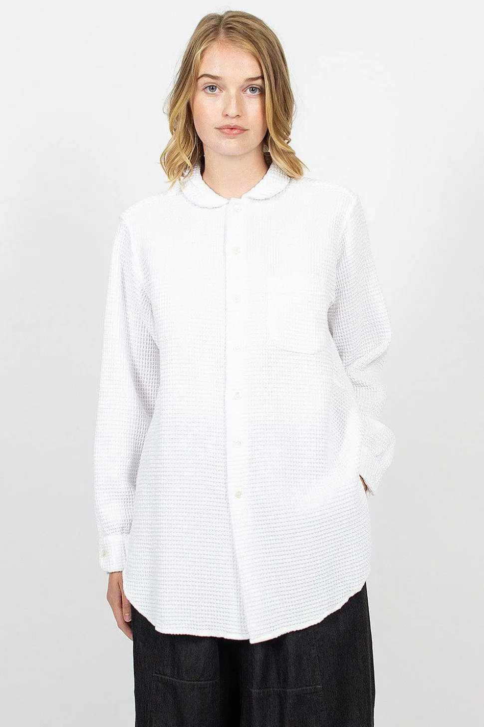 Rounded Collar Shirt Waffle White