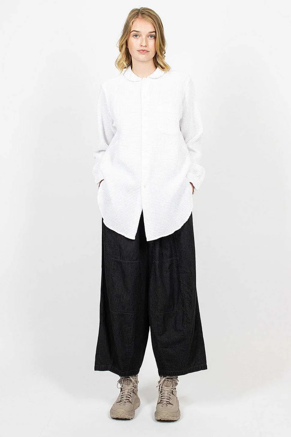 Rounded Collar Shirt Waffle White