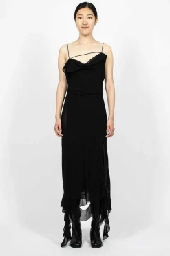 Ruffle Strap Dress Black