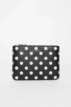 Sa5100Pd Black Leather Polka Dot Pouch