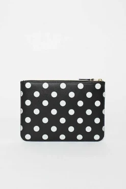 Sa5100Pd Black Leather Polka Dot Pouch