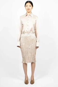 Satin Button-Up Shirt Pebble Beige