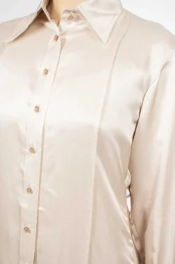 Satin Button-Up Shirt Pebble Beige