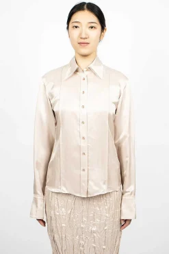 Satin Button-Up Shirt Pebble Beige