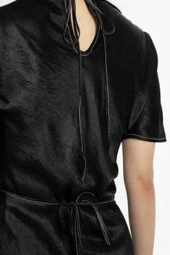 Satin Wrap Dress Black