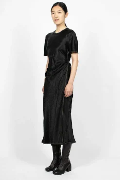 Satin Wrap Dress Black