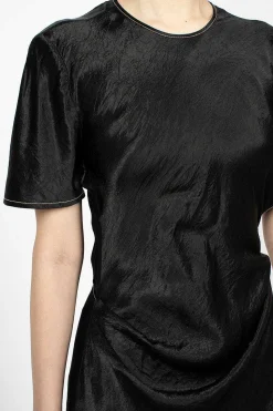 Satin Wrap Dress Black