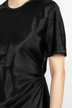 Satin Wrap Dress Black