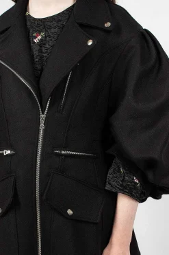 Sculpted Biker Detail Coat Black