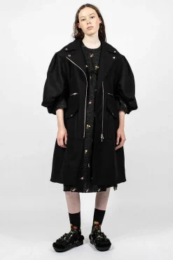Sculpted Biker Detail Coat Black