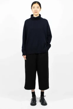 Side Slit Pullover Turtleneck Navy
